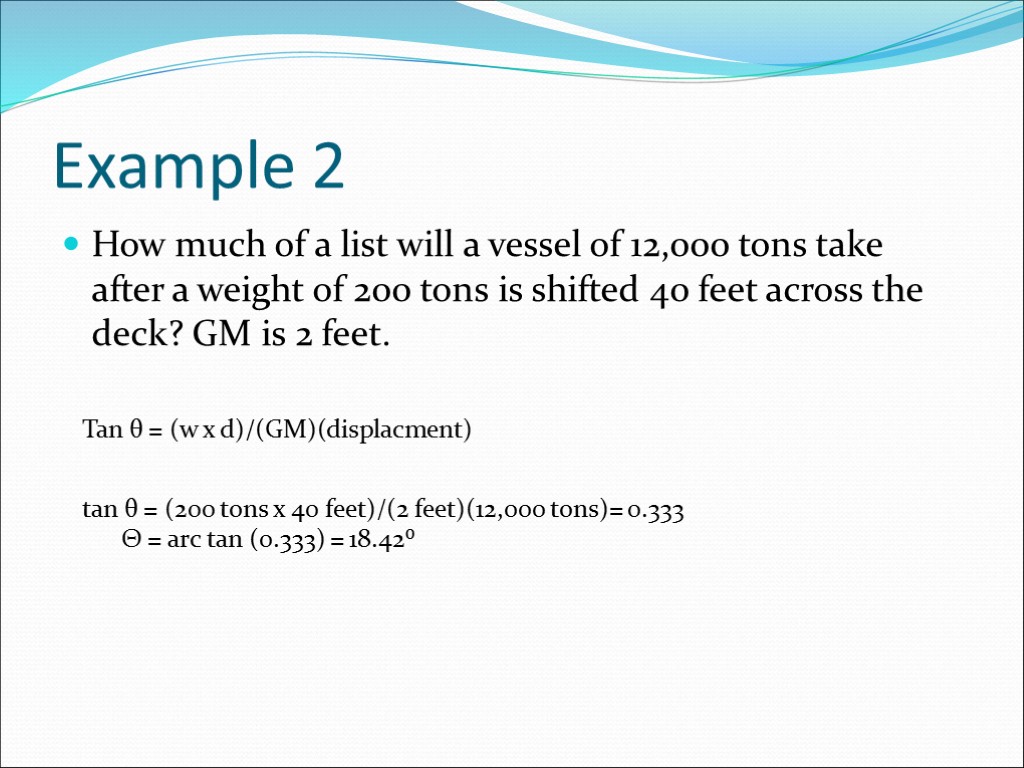 Example 2 How much of a list will a vessel of 12,000 tons take